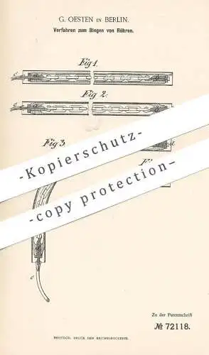 original Patent - C. Oesten , Berlin , 1892 , Biegen von Röhren | Rohr , Rohre , Röhre | Metall , Eisen | Klempner !!