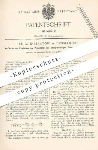 original Patent - Luigi Imperatori , Düsseldorf , 1885 , Gewinnung v. Phosphat aus phosphorhaltigem Eisen | Alkalisulfat