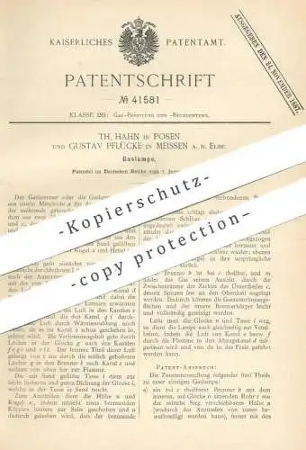 original Patent - Th. Hahn , Posen | Gustav Pflücke , Meissen / Elbe / Dresden | 1887 | Gaslampe | Gas , Lampe | Brenner