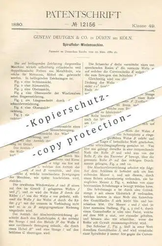 original Patent - Gustav Deutgen & Co. , Köln / Düren , 1880 , Spiralfeder - Windemaschine | Winde , Walze | Matratze