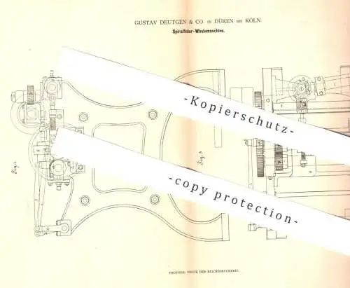 original Patent - Gustav Deutgen & Co. , Köln / Düren , 1880 , Spiralfeder - Windemaschine | Winde , Walze | Matratze