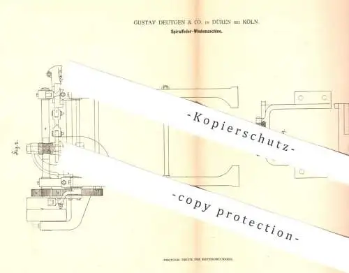 original Patent - Gustav Deutgen & Co. , Köln / Düren , 1880 , Spiralfeder - Windemaschine | Winde , Walze | Matratze