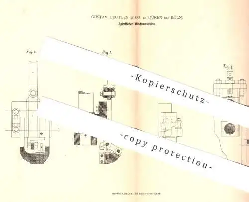 original Patent - Gustav Deutgen & Co. , Köln / Düren , 1880 , Spiralfeder - Windemaschine | Winde , Walze | Matratze