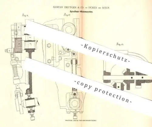 original Patent - Gustav Deutgen & Co. , Köln / Düren , 1880 , Spiralfeder - Windemaschine | Winde , Walze | Matratze