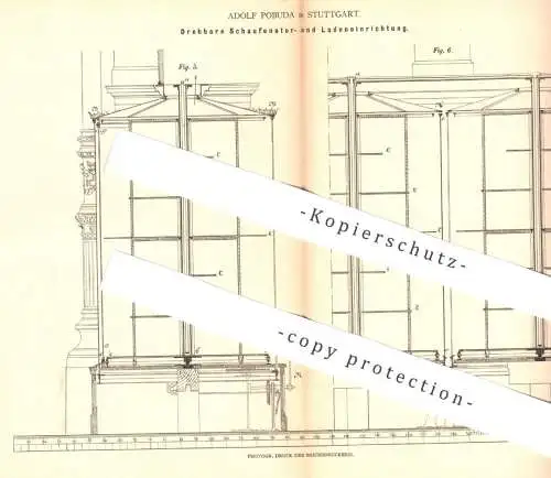 original Patent - Adolf Pobuda , Stuttgart , 1880 , drehbare Einrichtung für Schaufenster , Laden , Geschäft | Reklame