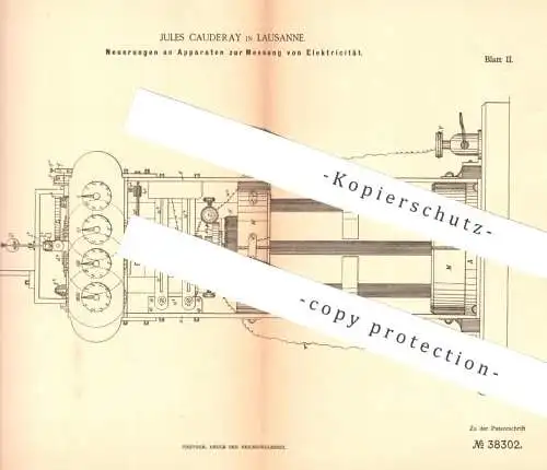 original Patent - Jules Cauderay , Lausanne , Schweiz , 1886 , Messung von Elektrizität | Strom , Elektrik , Elektriker