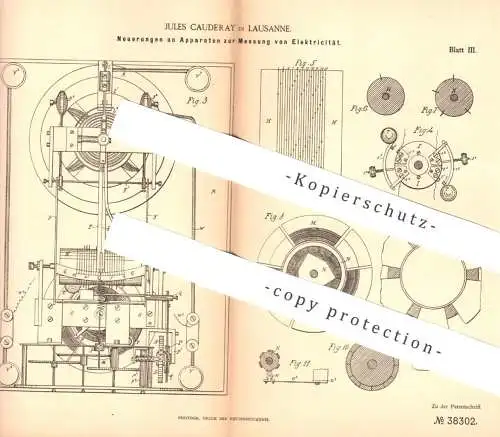 original Patent - Jules Cauderay , Lausanne , Schweiz , 1886 , Messung von Elektrizität | Strom , Elektrik , Elektriker