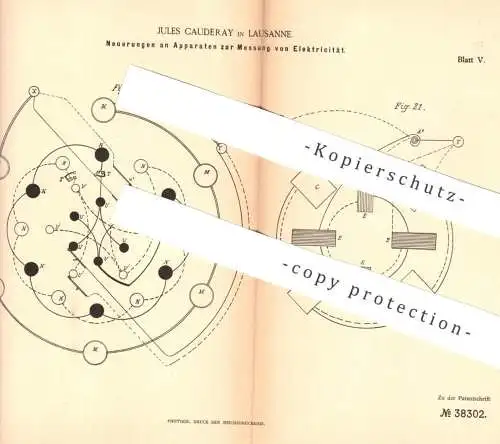 original Patent - Jules Cauderay , Lausanne , Schweiz , 1886 , Messung von Elektrizität | Strom , Elektrik , Elektriker