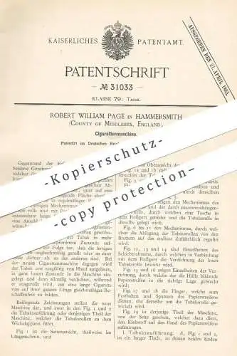 original Patent - Robert William Page , Hammersmith , Middlesex , England , 1884 , Zigaretten - Maschine | Zigarette !!