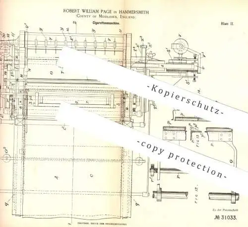 original Patent - Robert William Page , Hammersmith , Middlesex , England , 1884 , Zigaretten - Maschine | Zigarette !!