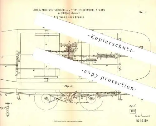 original Patent - Amos Morony Vereker , Stephen Mitchell Yeates , Dublin , Irland | Kraftsammelnde Bremse | Eisenbahn