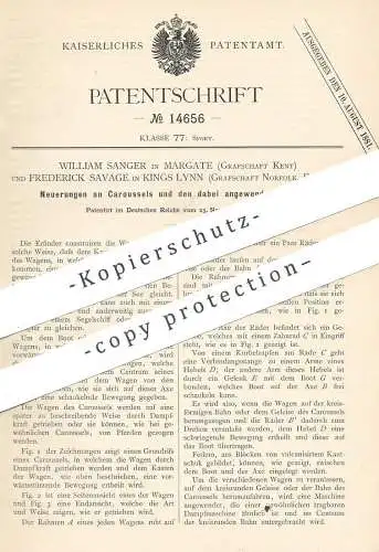 original Patent - William Sanger , Margate , Kent | Frederick Savage , Kings Lynn , Norfolk , England , 1880 | Karussell