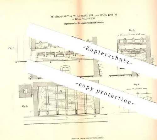 original Patent - M. Ehrhardt , Wolfenbüttel | Hans Barth , Braunschweig  1880 , Gipsbrennofen | Gips - Brennofen | Ofen