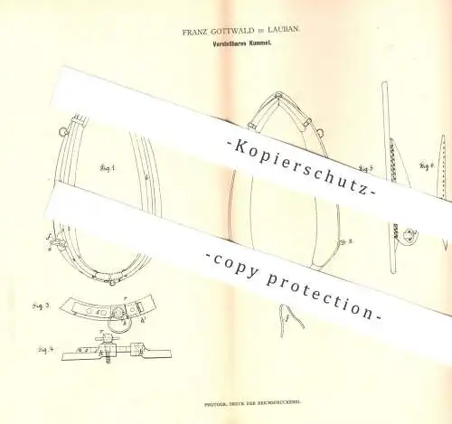 original Patent - Franz Gottwald , Lauban , 1880 , Verstellbares Kummet | Pferdegeschirr , Pferd , Pferde , Kutsche !!!