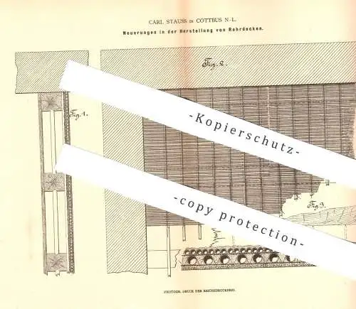 original Patent - Carl Stauss , Cottbus , 1879 , Rohrdecken - Herstellung | Rohr , Reed , Reet , Schilf , Dach , Hochbau