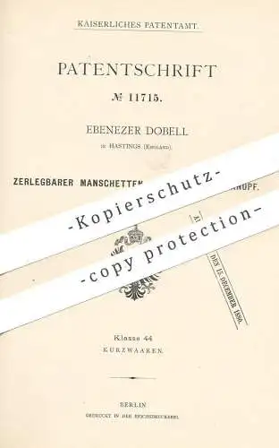 original Patent - Ebenezer Dobell , Hastings , England , 1880 , Manschettenknopf u. Chemisetteknopf | Knopf , Knöpfe !!!