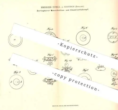 original Patent - Ebenezer Dobell , Hastings , England , 1880 , Manschettenknopf u. Chemisetteknopf | Knopf , Knöpfe !!!