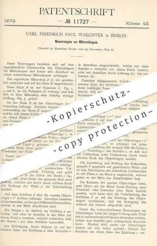 original Patent - Carl Friedrich Paul Waechter , Berlin , 1879 , Mikroskop | Mikroskope | Objektträger !!