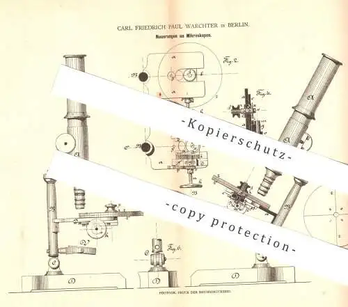 original Patent - Carl Friedrich Paul Waechter , Berlin , 1879 , Mikroskop | Mikroskope | Objektträger !!