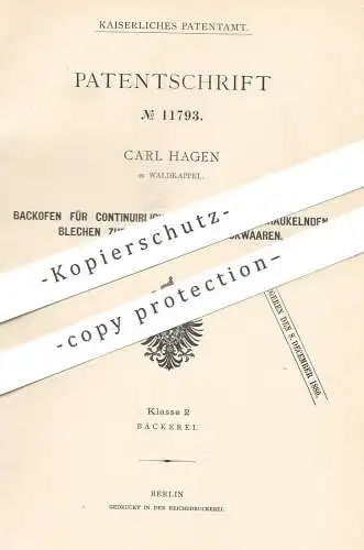 original Patent - Carl Hagen , Waldkappel , 1880 , Backofen für Backwaren | Bäcker , Bäckerei | Ofen , Herd !!