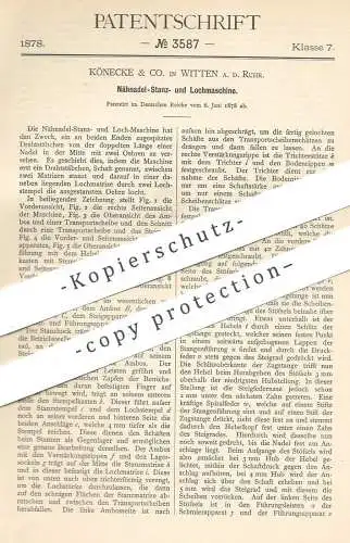 original Patent - Könecke & Co. , Witten / Ruhr , 1878 , Stanz- & Lochmaschine für Nähnadel | Nadel , Nadeln , Schneider