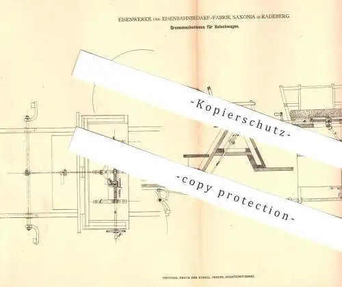 original Patent - Eisenwerke & Eisenbahnbedarf Fabrik Saxonia , Radeberg , 1878 , Bremse für Kutschwagen | Kutsche !!!