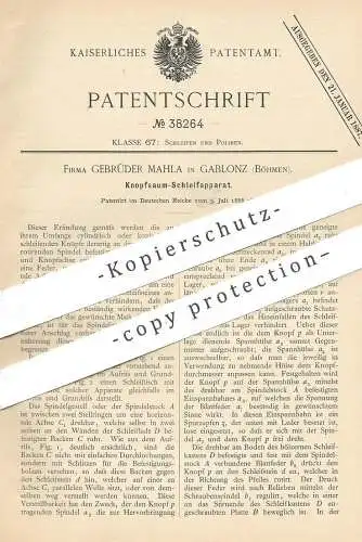 original Patent - Gebrüder Mahla , Gablonz , Böhmen , 1886 , Knopfsaum - Schleifapparat | Schleifen , Knopf , Knöpfe !!!