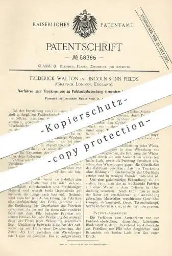 original Patent - Frederick Walton , Lincoln's Inn Fields , London , England | Trocknen von Linoleum , Fußbodenbelag !!