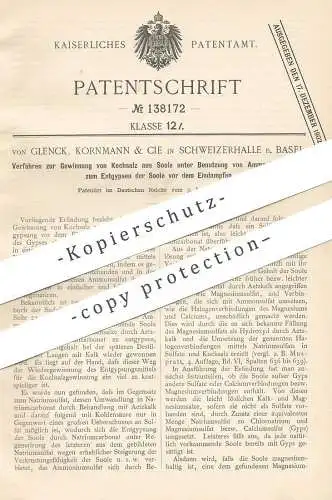 original Patent - von Glenck , Kornmann & Cie , Schweizerhalle / Basel / Schweiz 1901 | Gewinnung v. Kochsalz aus Soole