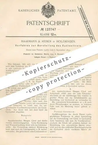 original Patent - Haarmann & Reimer , Holzminden , 1900 , Darstellung von Cyclocitral | Citral , Säure , Chemie !!!