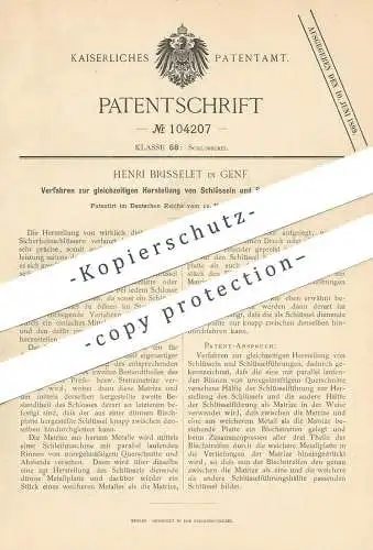 original Patent - Henri Brisselet , Genf , Schweiz  1898 , Herstellung von Schlüssel | Schloss , Schlosser , Schlosserei