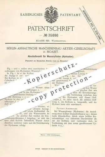 original Patent - Berlin Anhaltische Maschinenbau AG , Berlin / Moabit | 1885 | Ventil für Wasserpfosten , Hydrant !!!