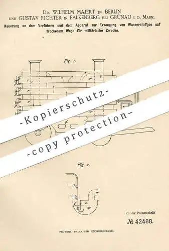 original Patent - Dr. Wilhelm Majert , Berlin | Gustav Richter , Falkenberg / Grünau , 1887 , Wasserstoffgas für Militär