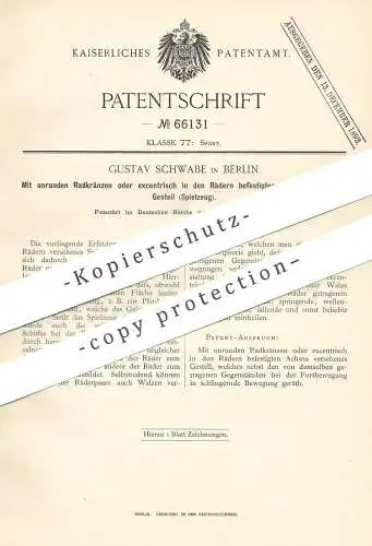 original Patent - Gustav Schwabe , Berlin , 1892 , Spielzeug mit Radkränzen | Gestell , Sport | Pferd , Schiff !!