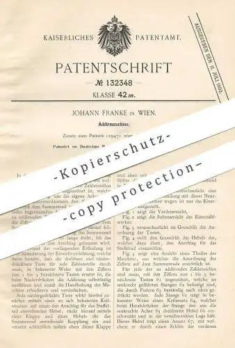 original Patent - Johann Franke , Wien , Österreich , 1901 , Addiermaschine | Rechenmaschine | Rechnen | Mathematik !!!