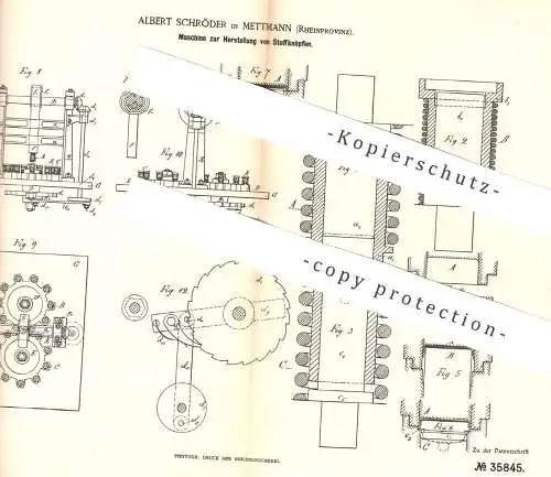 original Patent - Albert Schröder , Mettmann / Rhein , 1885 , Stoffknöpfe | Knopf , Knöpfe | Schneider , Stoff , Gewebe