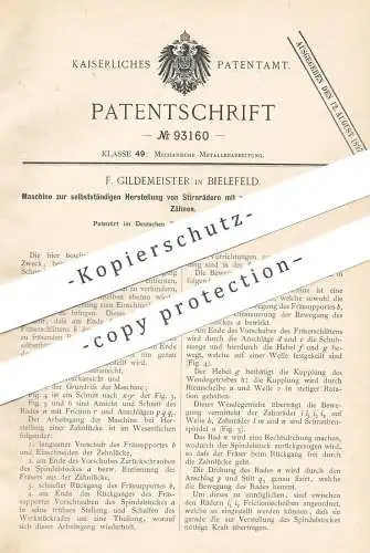 original Patent - F. Gildemeister , Bielefeld , 1896 , Herstellung von Stirnrad | Zahnrad , Metall , Schlosser !!!