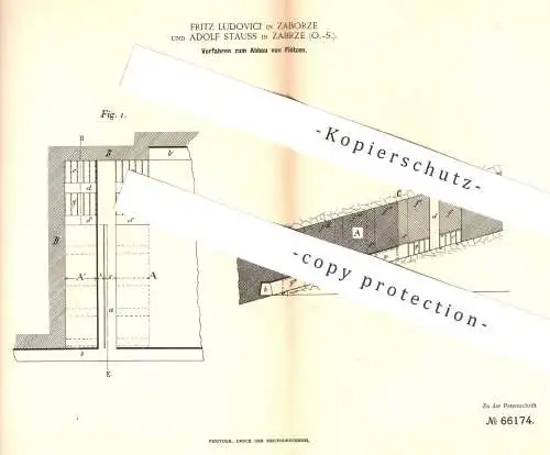 original Patent - Fritz Ludovici , Zaborze , Adolf Stauss , Zabrze , 1892 , Abbau von Flötzen | Bergbau , Bergwerk !!