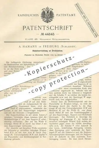 original Patent - A. Hamann , Freiburg , Schlesien , 1888 , Hobelvorrichtung an Drehbank | Hobel , Metall | Dreher !!!