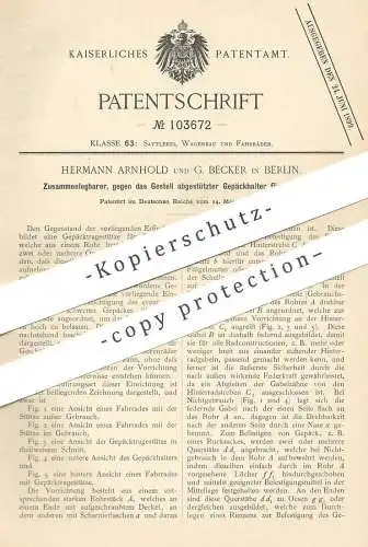 original Patent - Hermann Arnhold , G. Becker , Berlin , 1898 , Gepäckhalter für Fahrräder | Gepäckträger | Fahrrad !!!