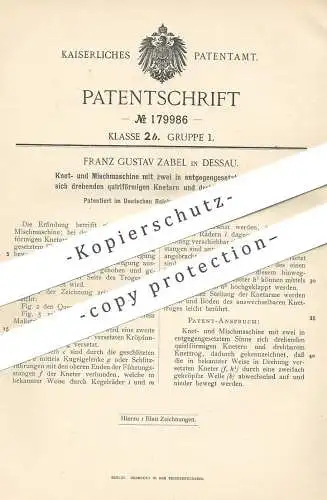 original Patent - Franz Gustav Zabel , Dessau , 1905 , Knetmaschine , Mischmaschine | Teig , Bäcker , Bäckerei , Brot