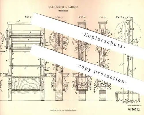 original Patent - Josef Rzytki , Ratibor / Polen , 1893 , Wäscherolle | Wäsche , Wäschemangel , Mangel | Wäscherei !!