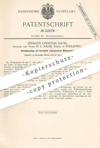 original Patent - Hermann Christian Nagel , Schleswig | 1885 | Gelenkkupplung | Kupplung , Maschinen , Eisenbahn !!!