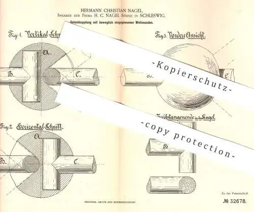 original Patent - Hermann Christian Nagel , Schleswig | 1885 | Gelenkkupplung | Kupplung , Maschinen , Eisenbahn !!!