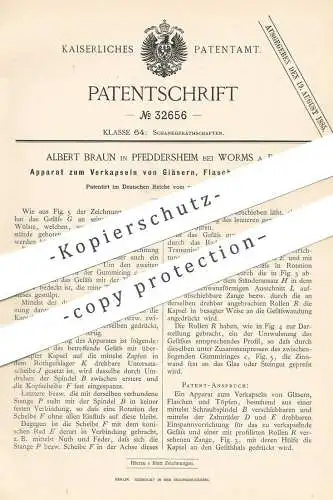 original Patent - Albert Braun , Pfeddersheim / Worms / Rhein , 1885 , Verkapseln der Gläser , Flaschen , Töpfe | Korken