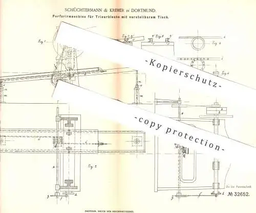 original Patent - Schüchtermann & Kremer , Dortmund , 1884 , Perforiermaschine für Trieurbleche | Blech , Metall