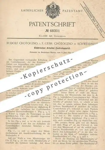 original Patent - Rudolf Crotogino , Schweidnitz , 1892 , Elektrischer Arbeiter - Kontrollapparat | Stechuhr , Uhr !!!