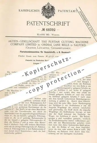 original Patent - AG The Fustian Cutting Machine Comp. Ltd Ordsal Lane Mills , Salford Lancaster | Flor , Samt schneiden