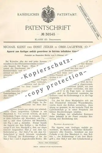 original Patent - Michael Kleist , Ernst Zedler , Lagiewnik , Kattowitz , Polen , 1886 , Koksofenkammern verfugen | Ofen