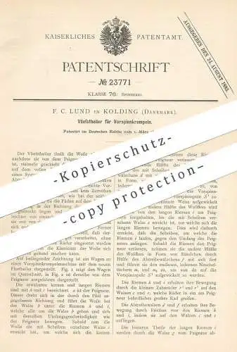 original Patent - F. C. Lund , Kolding , Dänemark , 1883 , Vliesteiler für Vorspinnkrempeln | Spinnen , Spinnmaschine